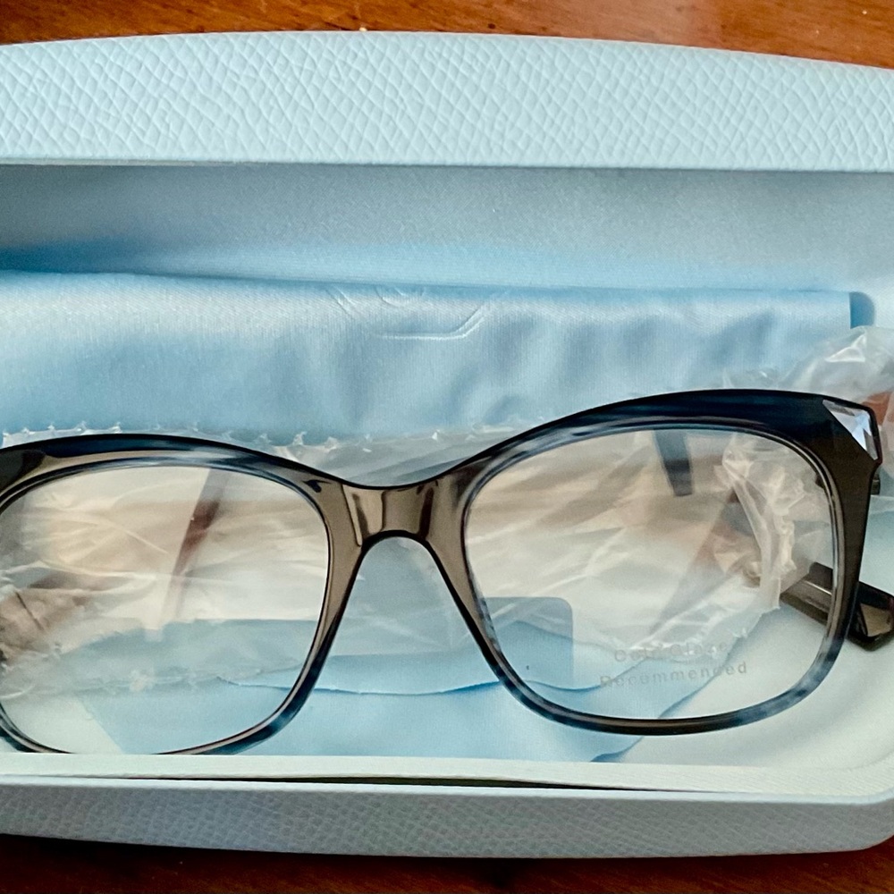 Swarovski Beautiful Blue Swirled with Black New Modern Eyeglass Frame
